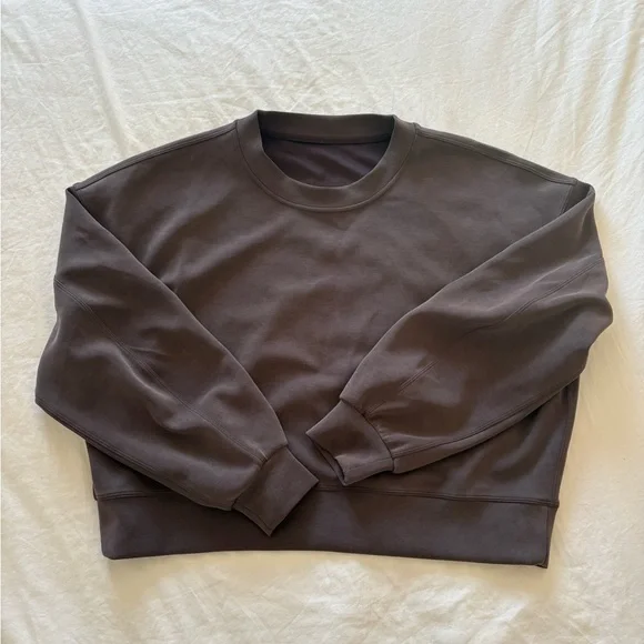 Lululemon Softstreme Perfectly Oversized Cropped Crew- Java- Size 8 - Picture 3 of 5